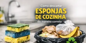 Sponges coloridas e lixo sobre bancada de cozinha, reciclagem incentivada.