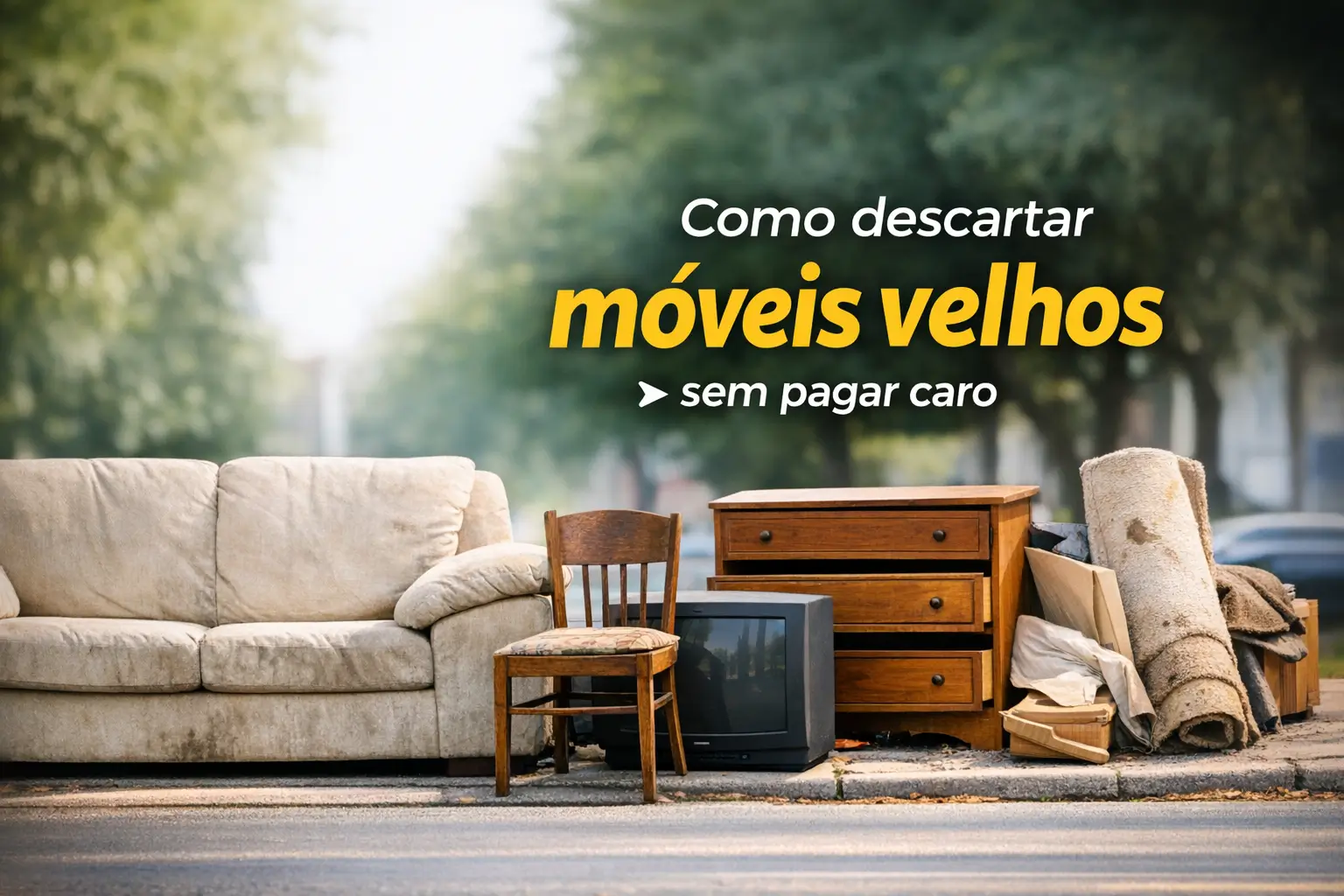 Cena urbana com móveis velhos descartados como sofá, cadeira e televisão