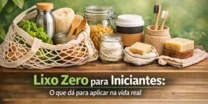 Itens de lixo zero: vegetais em uma bolsa, garrafa e utensílios sustentáveis com foco no lixo zero