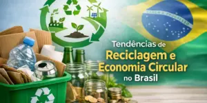 Reciclagem e economia circular no Brasil com ícones sustentáveis