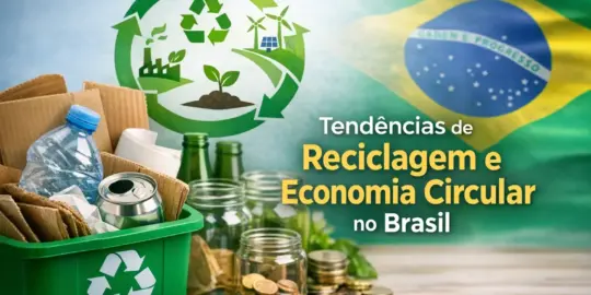 Reciclagem e economia circular no Brasil com ícones sustentáveis