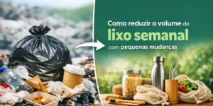 Contraste entre lixo e itens sustentáveis para reduzir resíduos semanalmente